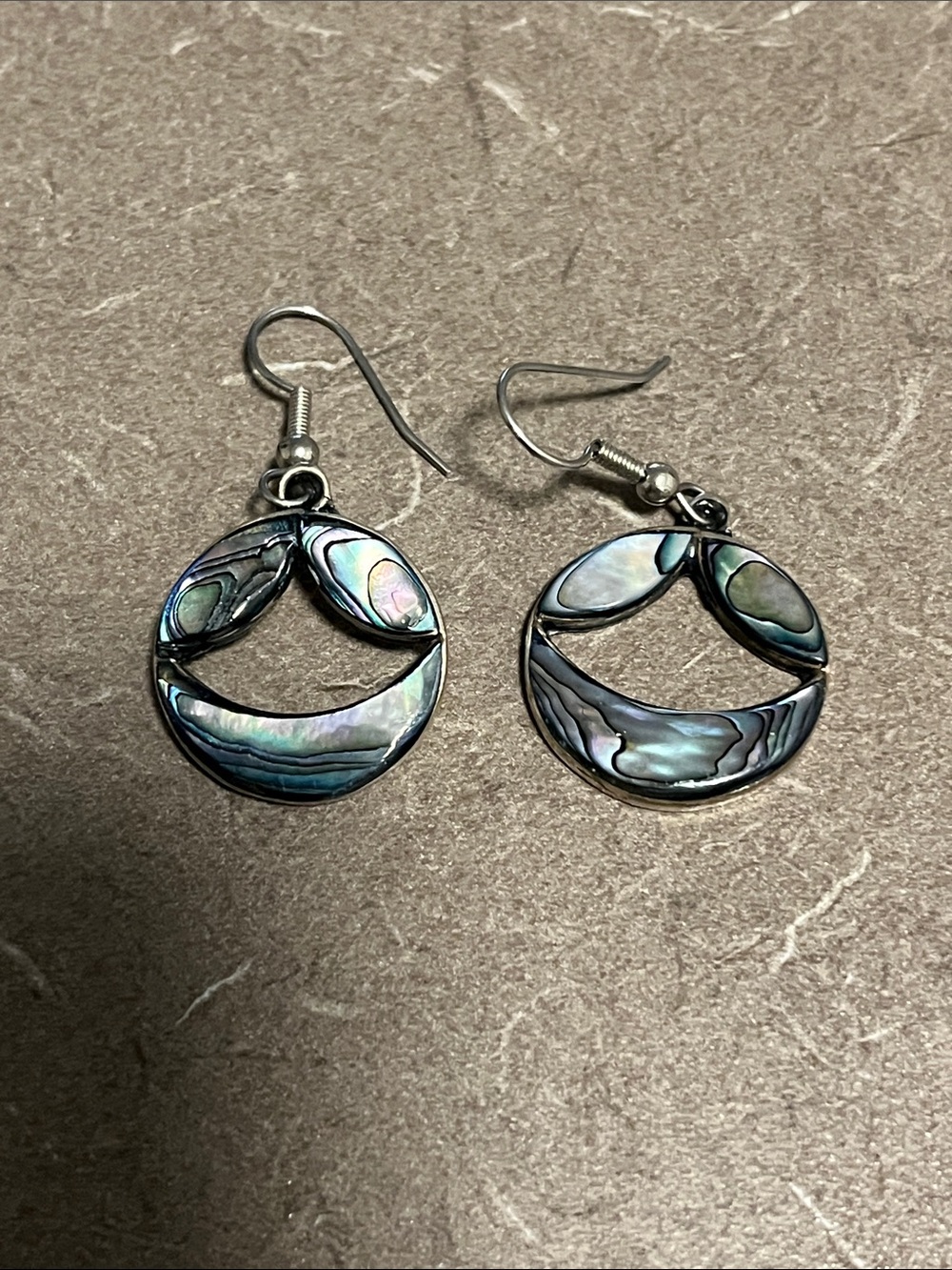 Abalone Inlay Silver-Tone Circle Drop Earrings - Iridescent